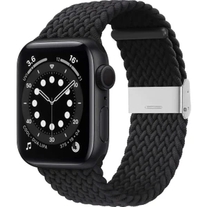 Apple Watch Seri 9 8 7 6 5 4 3 SE 38mm-40mm-41mm Uyumlu Ayarlanabilir Klipsli Örgü Kordon Siyah
