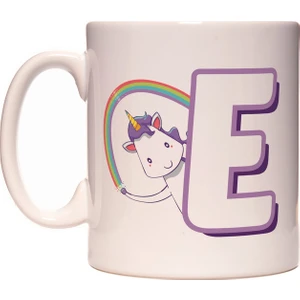 Rock'n Fox E Harfi Unicorn Boynuzlu At Tasarım Renkli Harfli Kupa Bardak