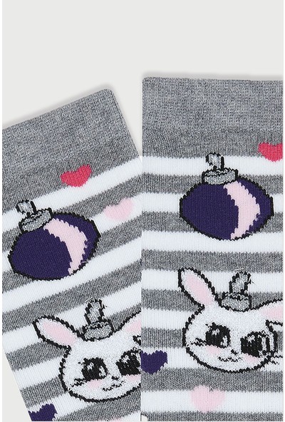Mem Socks 3'lü Simli Tavşan-Penguen Desenli Kaydırmaz Havlu Çocuk Çorabı