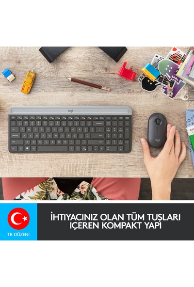 Logitech MK470 Kablosuz İnce Türkçe Klavye Mouse Seti - Siyah