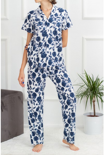 Yabgu Kadın Düğmeli Çiçek Desenli Pamuklu Pijama Takımı