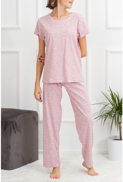 Yabgu Kadın Leopar Desenli Pembe Pamuklu Kısa Kollu Pijama Takımı