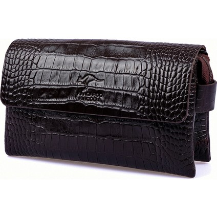 Kangaroo Kıngdom Hakiki Deri Kroko Kahverengi Erkek Portföy & Clutch El Çantası 9288-CK
