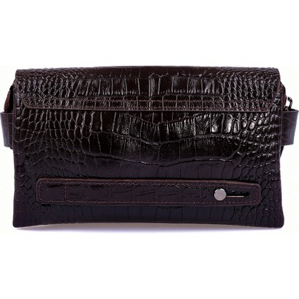 Kangaroo Kıngdom Hakiki Deri Kroko Kahverengi Erkek Portföy & Clutch El Çantası 9288-CK