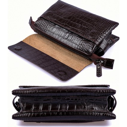 Kangaroo Kıngdom Hakiki Deri Kroko Kahverengi Erkek Portföy & Clutch El Çantası 9288-CK