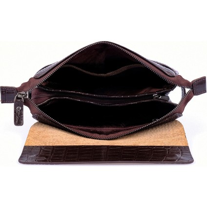 Kangaroo Kıngdom Hakiki Deri Kroko Kahverengi Erkek Portföy & Clutch El Çantası 9288-CK