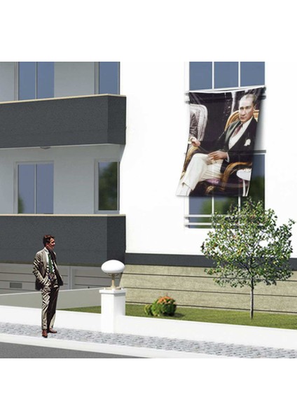 Raşel - Sivil Mustafa Kemal Atatürk Cephe Poster Bayrağı -1,5x2,25 Metre