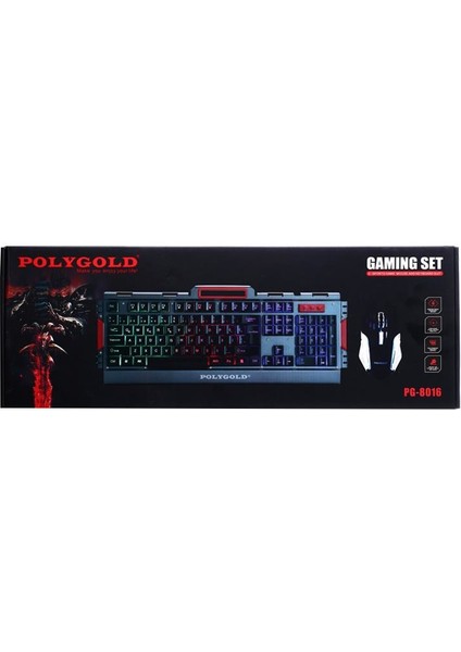 Polygold PG-8016 Işıklı Oyuncu Klavye Mouse Seti  Siyah