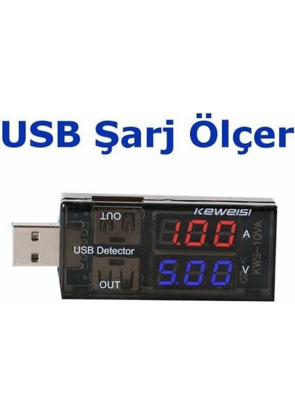 USB Akım Ölçer Çift USB Çıkışlı Voltmetre Ampermetre Ölçüm Aleti