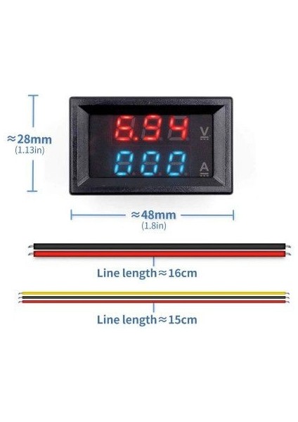 Dijital Dual Voltmetre Ampermetre Volt Akım Ölçer Dc 0-100V 10A