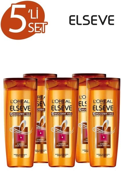 5'Li 6 Mucizevi Yağ Bakım Şampuanı Hassas Saçlar İçin Nemlendirici 360 ml Set