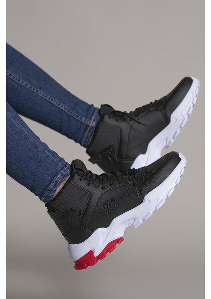 Siyah Beyaz Kırmızı Sneaker Bot 0012108