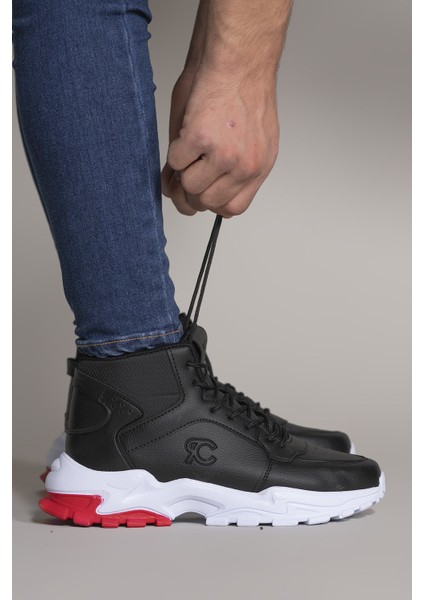 Siyah Beyaz Kırmızı Sneaker Bot 0012108