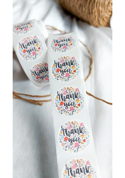 Çikoleyt Design Yapışkanlı Etiket  Thank You Çiçekli 2,5 cm 50 Adet