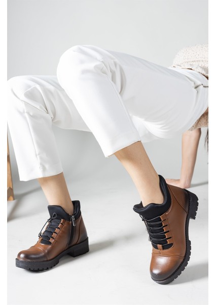 Kadın Bot 1. Sınıf Deri Fermuarlı Bağcıklı Su Geçirmez Koku ve Terleme Önleyici Kışlık Model