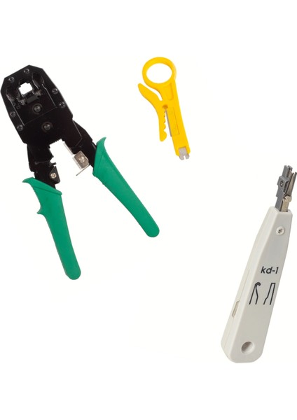 Krone Kep Kep Pense + RJ45 RJ11 Cat5 Cat6 Data Bilgisayar Kablosu Jack Sıkma Pensesi+ Kablo Soyucusu Set