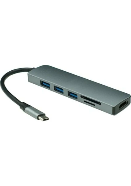 Type-C To 3xUSB 3.0 4K Ultra HD HDMI Sd Kart Girişli 6in1 Çevirici Hub Adaptör