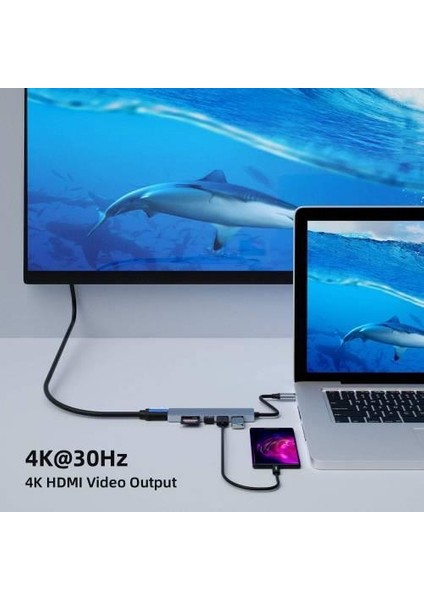 Type-C To 3xUSB 3.0 4K Ultra HD HDMI Sd Kart Girişli 6in1 Çevirici Hub Adaptör