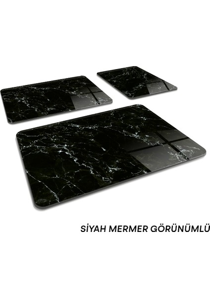 3'lü Takım Siyah Mermer Görünümlü | Cam Kesme Tahtası - Cam Kesme Tablası