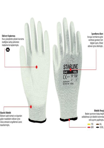 E-42 Antistatik Pu Eldiven Beden 10 Numara x 10 Adet indirimleri