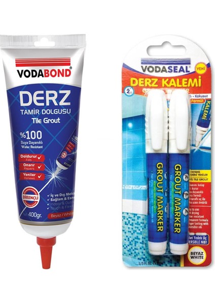 Derz Dolgu 400 gr Beyaz + Derz Kalemi 2'li Set