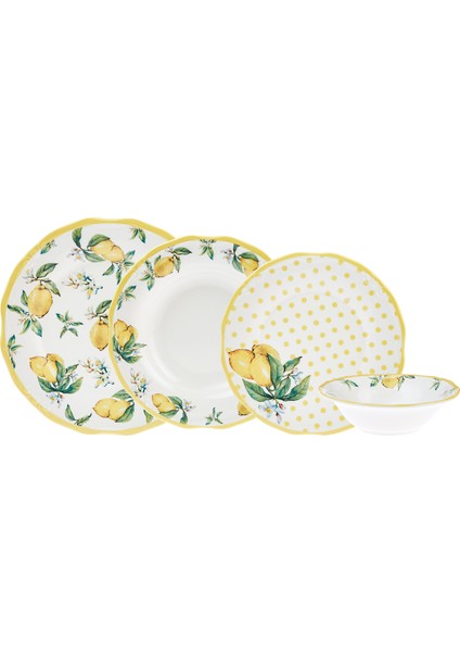 Puantiyeli Limon 24 Parça 6 Kişilik Porselen Yemek Takımı fırsatları
