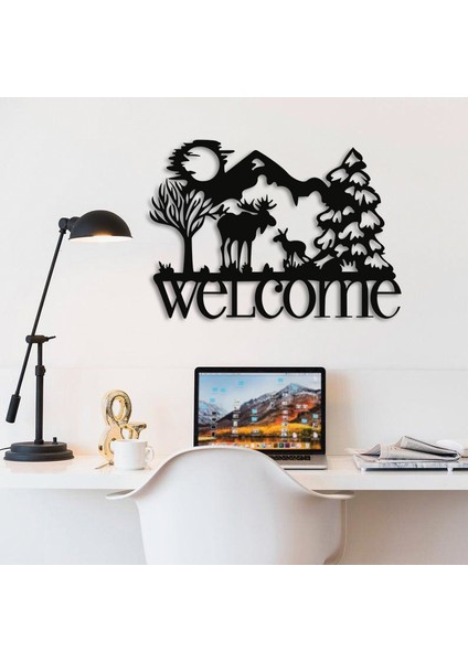 Welcome Geyik Figürlü Metal Tablo