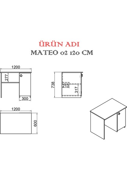 Kalender Dekor Mateo 120 cm Çalışma Masası