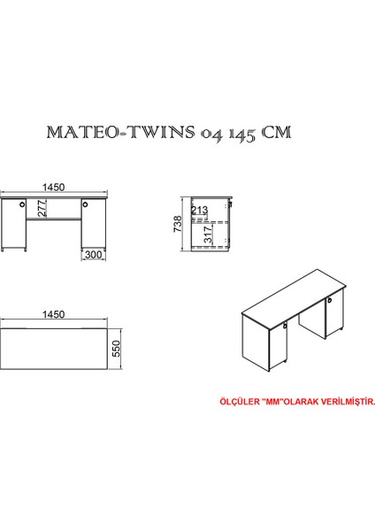 Kalender Dekor Mateo-Twins 145 cm Çalışma Masası