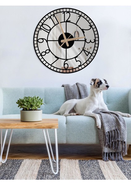 Dekoratif Aynalı Türkçe Rakamlı Metal Duvar Saati 60X60CM