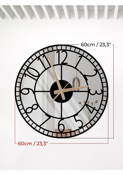 Dekoratif Aynalı Türkçe Rakamlı Metal Duvar Saati 60X60CM fiyatları