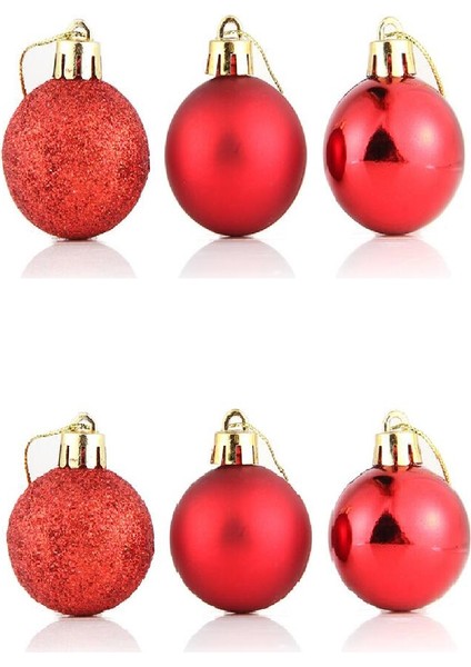 Funworld Yılbaşı Yeni Yıl Süsü Çam Ağacı Süs Top 3,5 cm 6'lı Kırmızı