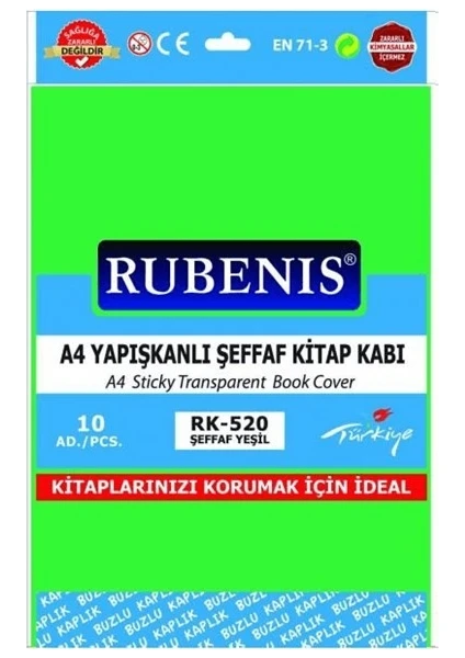 Yapışkanlı Yeşil Buzlu Şeffaf Kitap Kabı RK-520