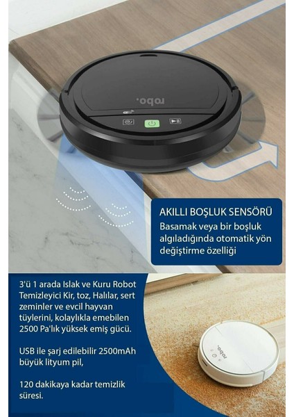 Akıllı Robot Süpürge Siyah
