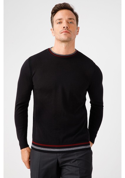 Erkek Yaka Kenarı Çizgili Sıfır Yaka Kazak Siyah fiyatları