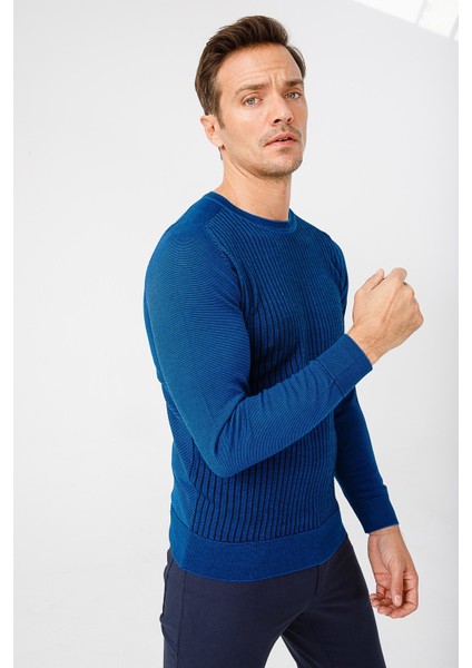 Erkek Önü Çizgili Triko Kazak Saks fiyatları