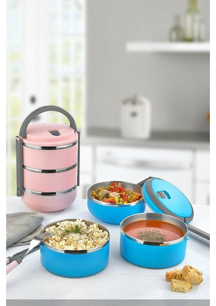 3 Katlı Sızdırmaz Yemek Termosu Sefer Tası Saklama Kabı Pembe fiyatları