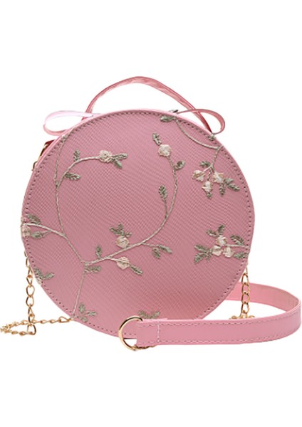 Kadın Dantel Desenli Yuvarlak Omuz Çantası -Pembe (Yurt Dışından)