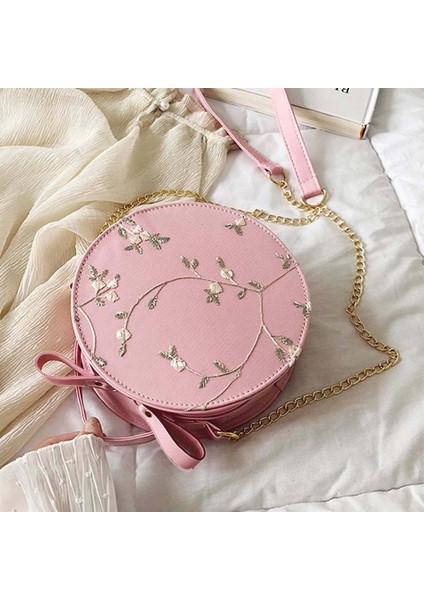 Kadın Dantel Desenli Yuvarlak Omuz Çantası -Pembe (Yurt Dışından)
