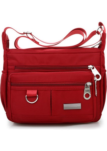 Kadın Modası Düz ​​renk Fermuar Su Geçirmez Naylon Omuz Çantası Crossbody Çanta (Yurt Dışından)