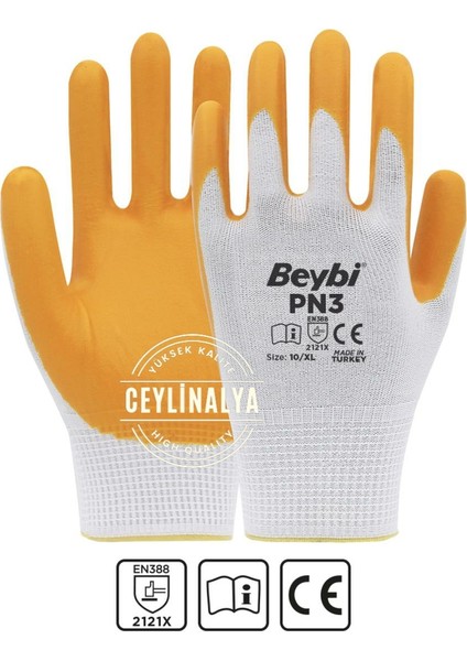 12 Çift 10 Numara Pn3 Nitril Iş Eldiveni Sarı