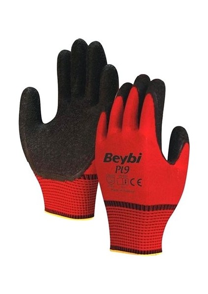 12 Çift 10 Numara Pl9 Nitril Xl Camcı Eldiveni Kırmızı