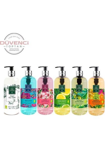 Sıvı Sabun Seti Ayvalık Zeytin Çiçeği, Çeşme Limonu, Japon Kiraz Çiçeği, Okyanus, Bodrum Mandalinası, Mutfak Sabunu 500 ml