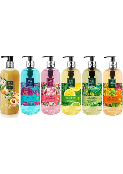 Sıvı Sabun Seti Ayvalık Zeytin Çiçeği, Çeşme Limonu, Japon Kiraz Çiçeği, Okyanus, Bodrum Mandalinası, Malatya Kayısı Çiçeği 500 ml