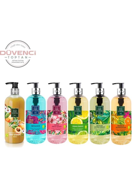 Sıvı Sabun Seti Ayvalık Zeytin Çiçeği, Çeşme Limonu, Japon Kiraz Çiçeği, Okyanus, Bodrum Mandalinası, Malatya Kayısı Çiçeği 500 ml fiyatları