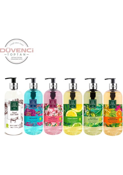 Sıvı Sabun Seti Ayvalık Zeytin Çiçeği, Çeşme Limonu, Japon Kiraz Çiçeği, Okyanus, Bodrum Mandalinası, Eşek Sütlü 500 ml