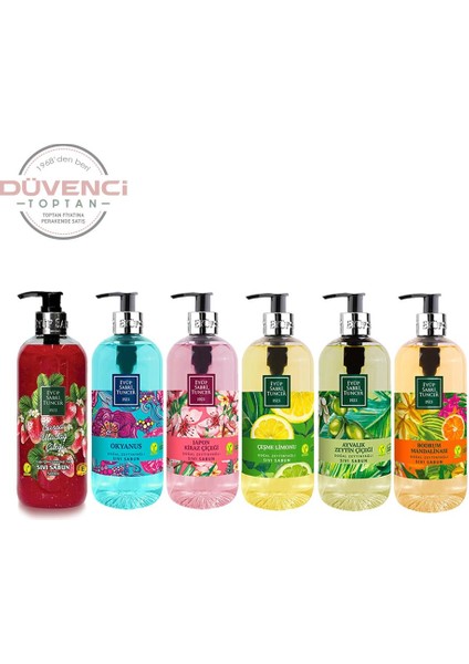 Sıvı Sabun Seti Ayvalık Zeytin Çiçeği, Çeşme Limonu, Japon Kiraz Çiçeği, Okyanus, Bodrum Mandalinası, Uludağ Çileği 500 ml fiyatları