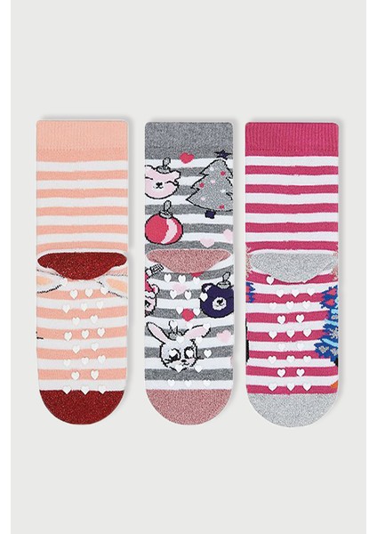 3'lü Simli Tavşan-Penguen Desenli Kaydırmaz Havlu Çocuk Çorabı fiyatları