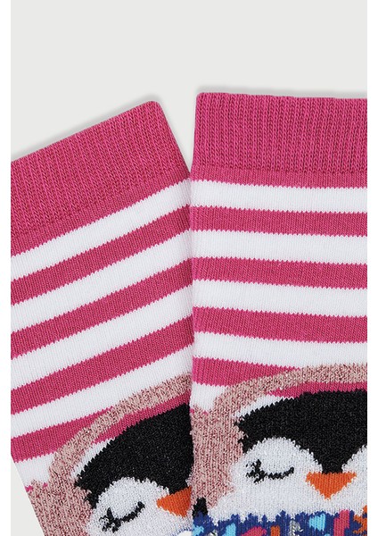 3'lü Simli Tavşan-Penguen Desenli Kaydırmaz Havlu Çocuk Çorabı modelleri