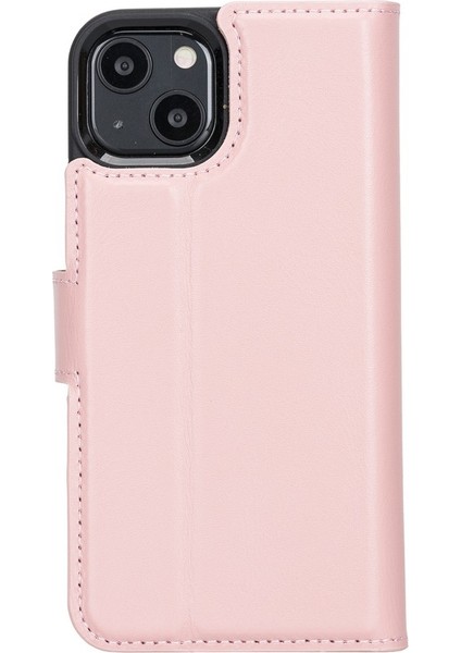 Apple iPhone 13 Uyumlu Deri Cüzdanlı Kılıf Magsafe Rfıd Nu2 Pembe